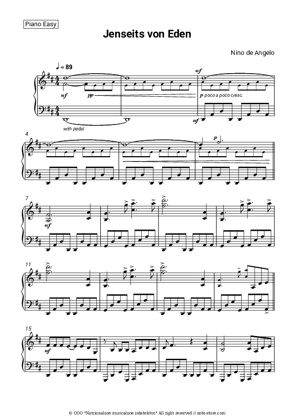 Jenseits von Eden - Nino de Angelo Piano Sheet Music Easy - Piano.Easy