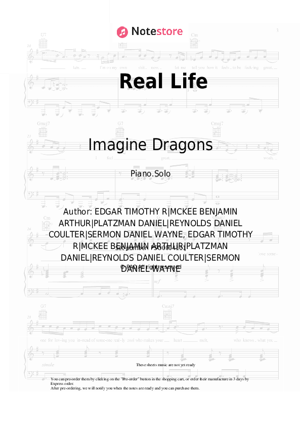 Real Life - Imagine Dragons Piano Sheet Music - Piano.Solo