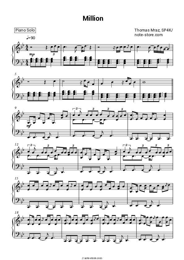 Million - Thomas Mraz, SP4K Piano Sheet Music - Piano.Solo