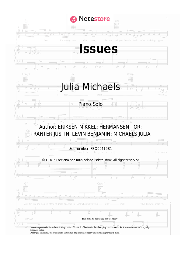 Issues - Julia Michaels Piano Sheet Music - Piano.Solo