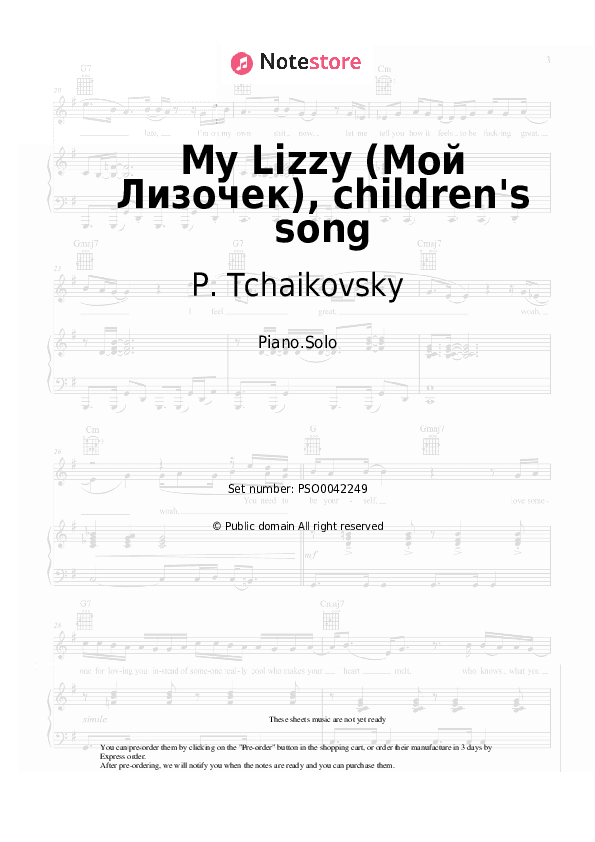 My Lizzy (Мой Лизочек), children's song - P. Tchaikovsky Piano Sheet Music - Piano.Solo