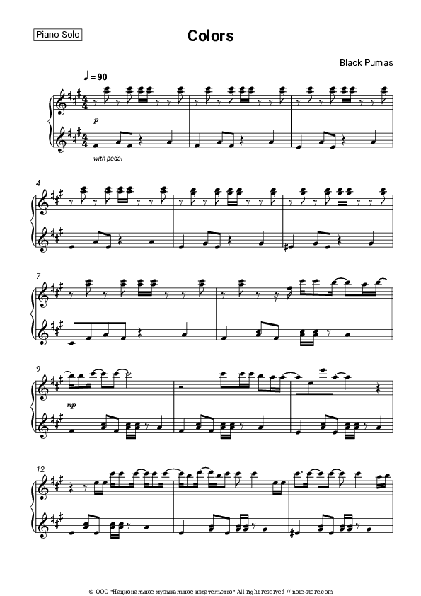 Colors - Black Pumas Piano Sheet Music - Piano.Solo