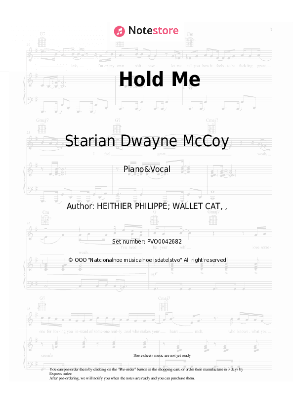 Hold Me - Starian Dwayne McCoy Piano Sheet Music with the Voice part - Piano&Vocal