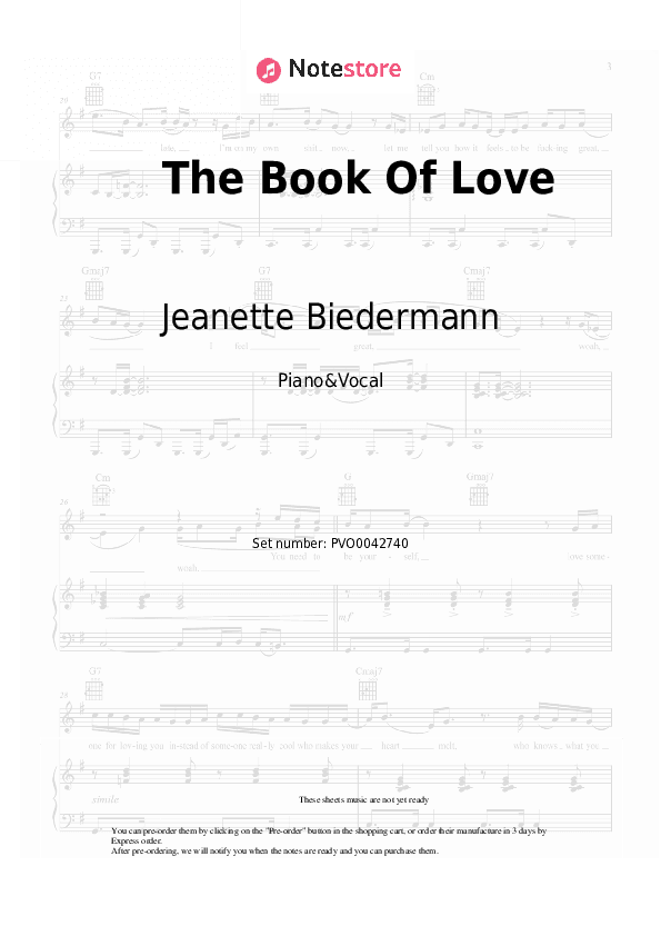 The Book Of Love - Jeanette Biedermann Piano Sheet Music with the Voice part - Piano&Vocal