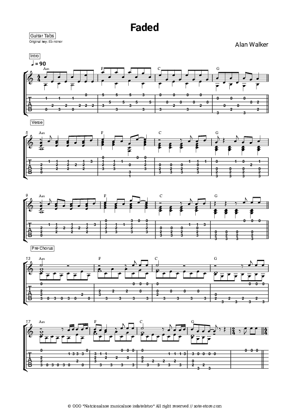 Faded - Alan Walker Tabs - Guitar.Tabs