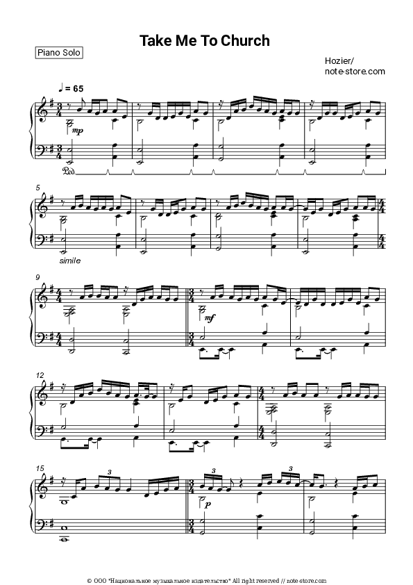 Take me to church - Hozier Piano Sheet Music - Piano.Solo