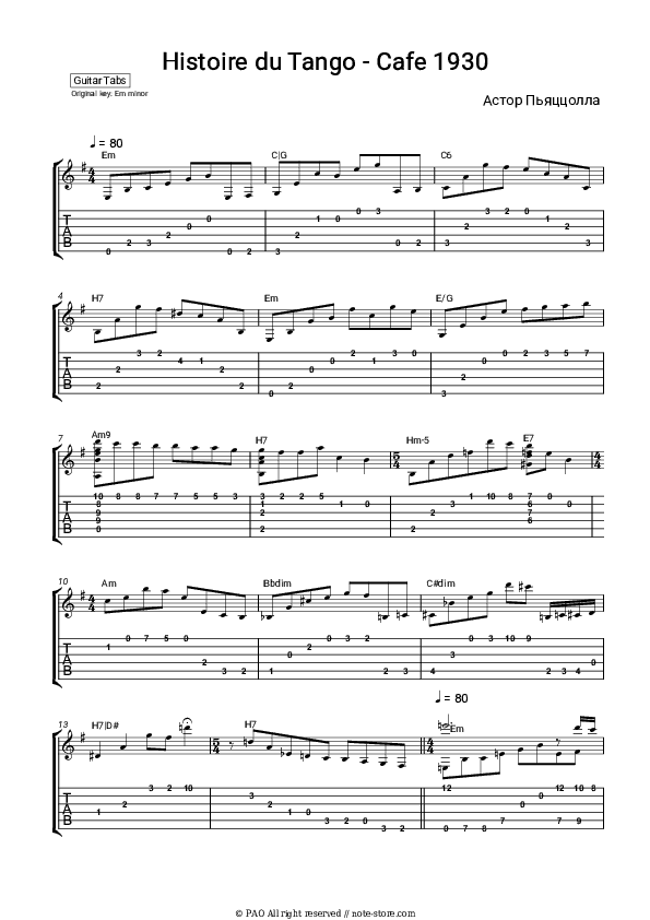 Histoire du Tango - Cafe 1930 - Astor Piazzolla Tabs - Guitar.Tabs