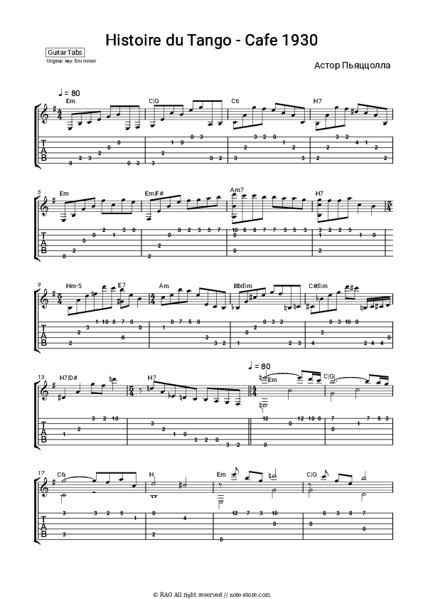 Histoire du Tango - Cafe 1930 - Astor Piazzolla Tabs Easy - Guitar.Tab.Easy