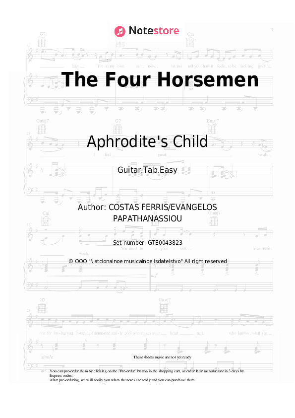 The Four Horsemen - Aphrodite's Child Tabs Easy - Guitar.Tab.Easy