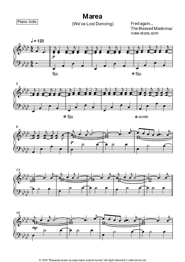 Marea (We’ve Lost Dancing) - Fred again.., The Blessed Madonna Piano Sheet Music - Piano.Solo