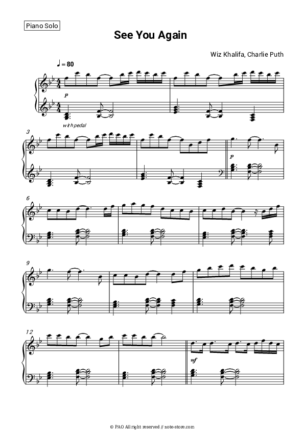 See You Again - Wiz Khalifa, Charlie Puth Piano Sheet Music - Piano.Solo