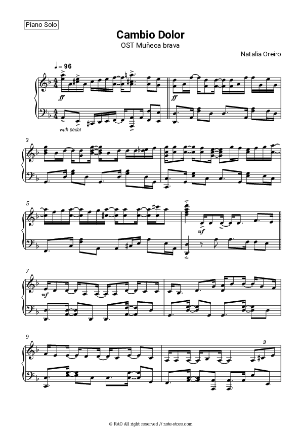Cambio Dolor (OST Muñeca brava) - Natalia Oreiro Piano Sheet Music - Piano.Solo