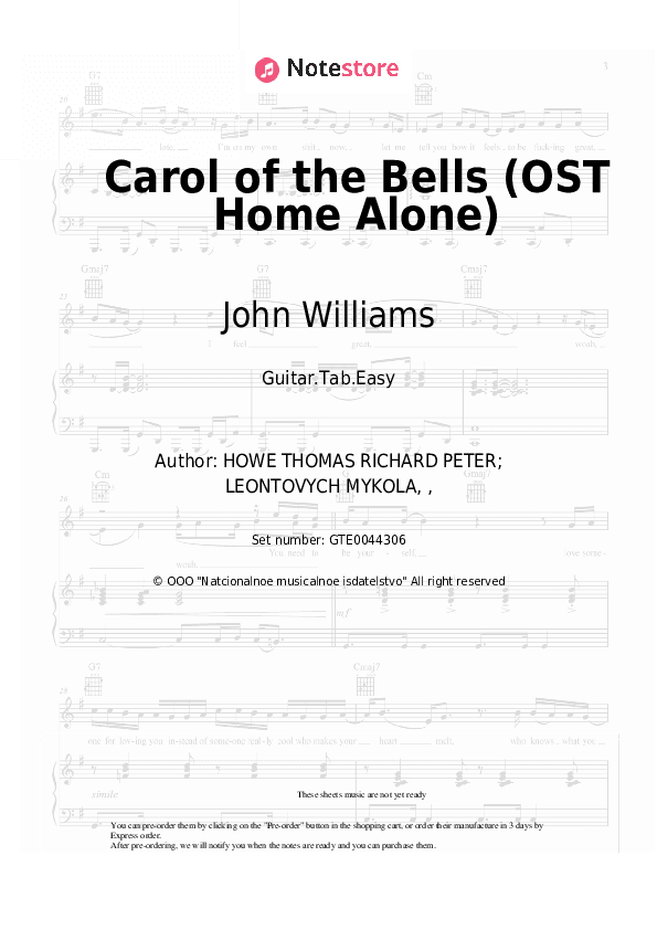 Carol of the Bells (OST Home Alone) - John Williams Tabs Easy - Guitar.Tab.Easy