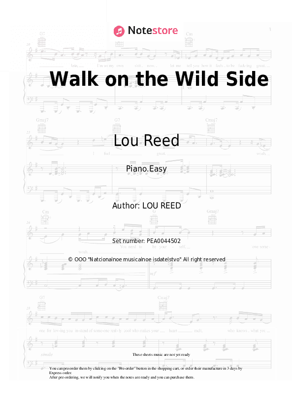 Walk on the Wild Side - Lou Reed Piano Sheet Music Easy - Piano.Easy