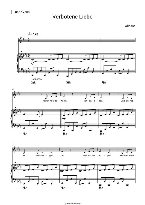 Verbotene Liebe - Allessa Piano Sheet Music with the Voice part - Piano&Vocal