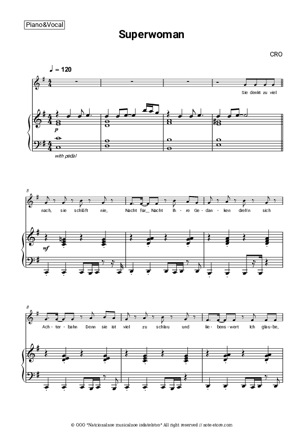 Superwoman - Cro Piano Sheet Music with the Voice part - Piano&Vocal