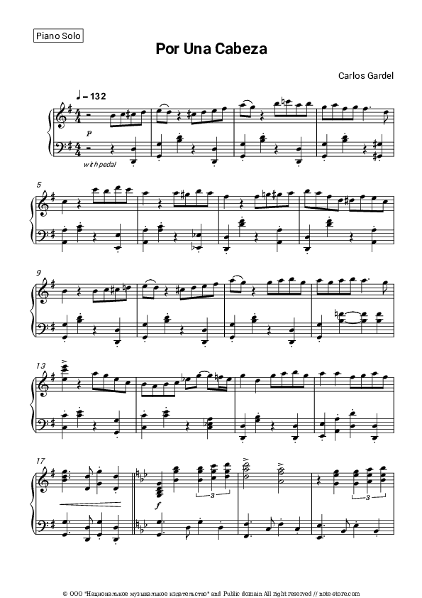 Por una cabeza - Carlos Gardel Piano Sheet Music - Piano.Solo