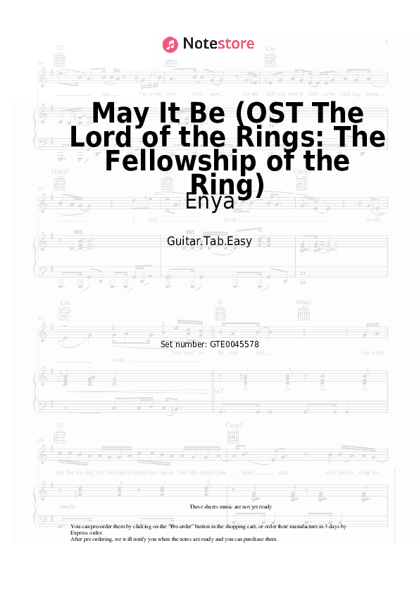 May It Be (OST The Lord of the Rings: The Fellowship of the Ring) - Enya Tabs Easy - Guitar.Tab.Easy
