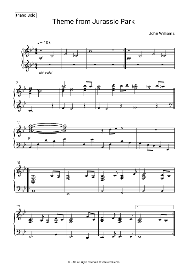 Theme From Jurassic Park - John Williams Piano Sheet Music - Piano.Solo