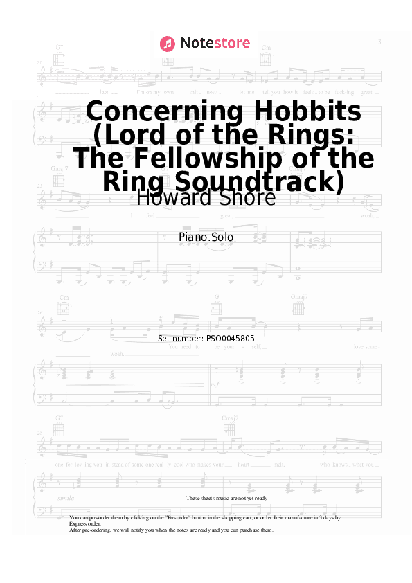 Concerning Hobbits (Lord of the Rings: The Fellowship of the Ring Soundtrack) - Howard Shore Piano Sheet Music - Piano.Solo