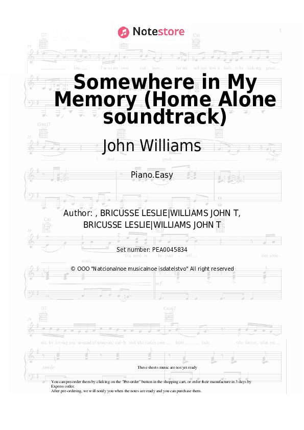 Somewhere in My Memory (Home Alone soundtrack) - John Williams Piano Sheet Music Easy - Piano.Easy
