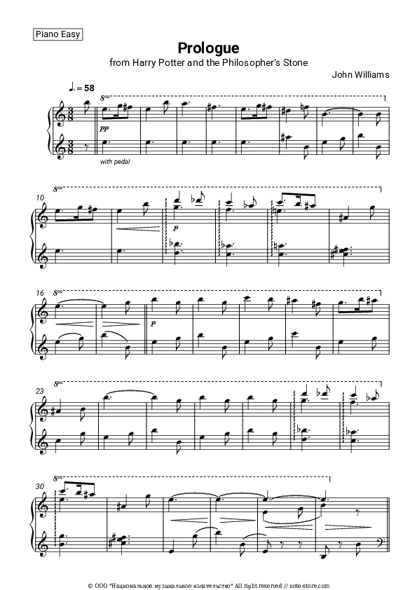 Prologue (from Harry Potter and the Philosopher's Stone) - John Williams Piano Sheet Music Easy - Piano.Easy