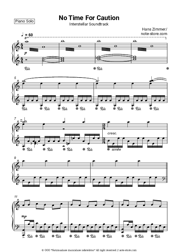 No Time For Caution (Interstellar OST) - Hans Zimmer Piano Sheet Music - Piano.Solo