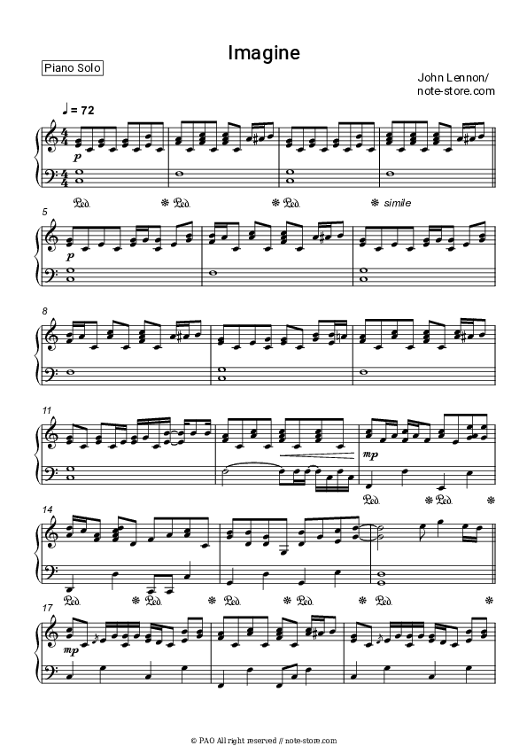 Imagine - John Lennon Piano Sheet Music - Piano.Solo