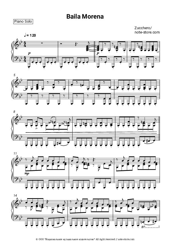 Baila Morena - Zucchero Piano Sheet Music - Piano.Solo