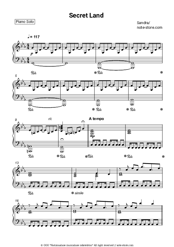 Secret Land - Sandra Piano Sheet Music - Piano.Solo