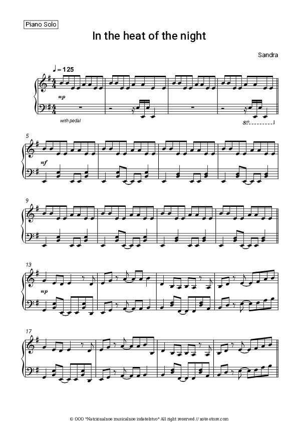 In the heat of the night - Sandra Piano Sheet Music - Piano.Solo