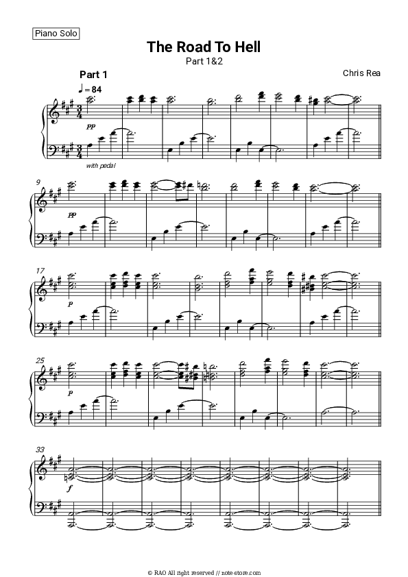 The Road To Hell - Chris Rea Piano Sheet Music - Piano.Solo