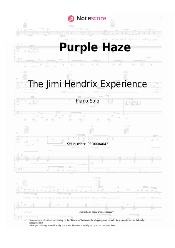 Purple Haze - The Jimi Hendrix Experience Piano Sheet Music - Piano.Solo