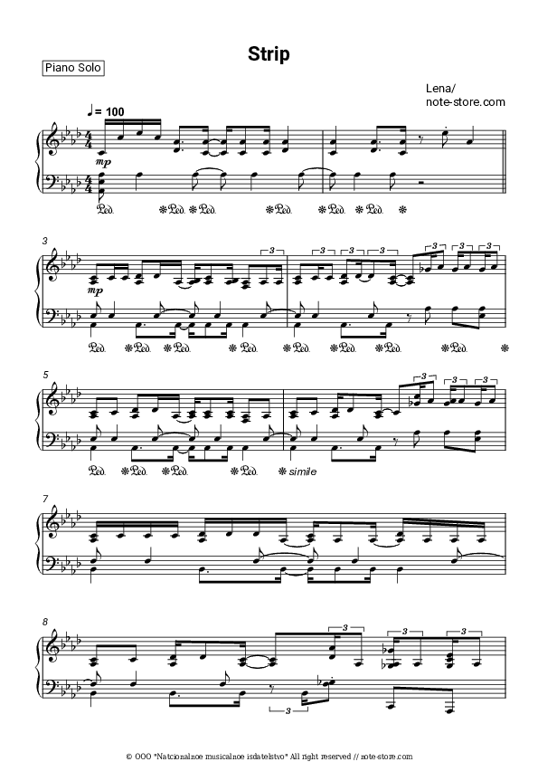 Strip - Lena Piano Sheet Music - Piano.Solo