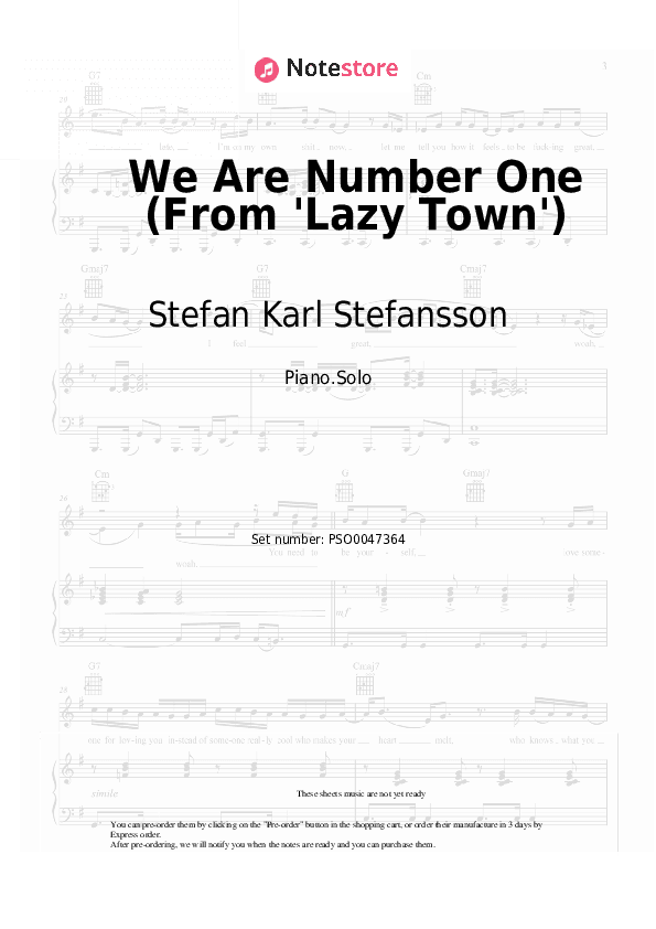 We Are Number One (From 'Lazy Town') - Stefan Karl Stefansson Piano Sheet Music - Piano.Solo