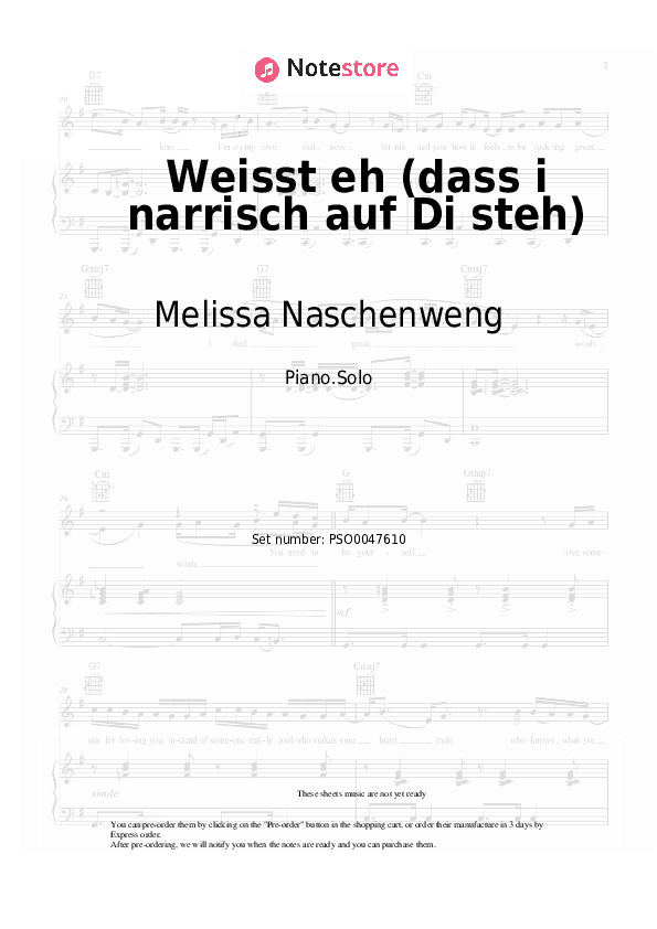 Weisst eh (dass i narrisch auf Di steh) - Melissa Naschenweng Piano Sheet Music - Piano.Solo