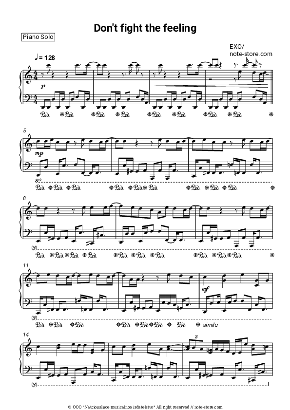 Don't fight the feeling - Exo Piano Sheet Music - Piano.Solo