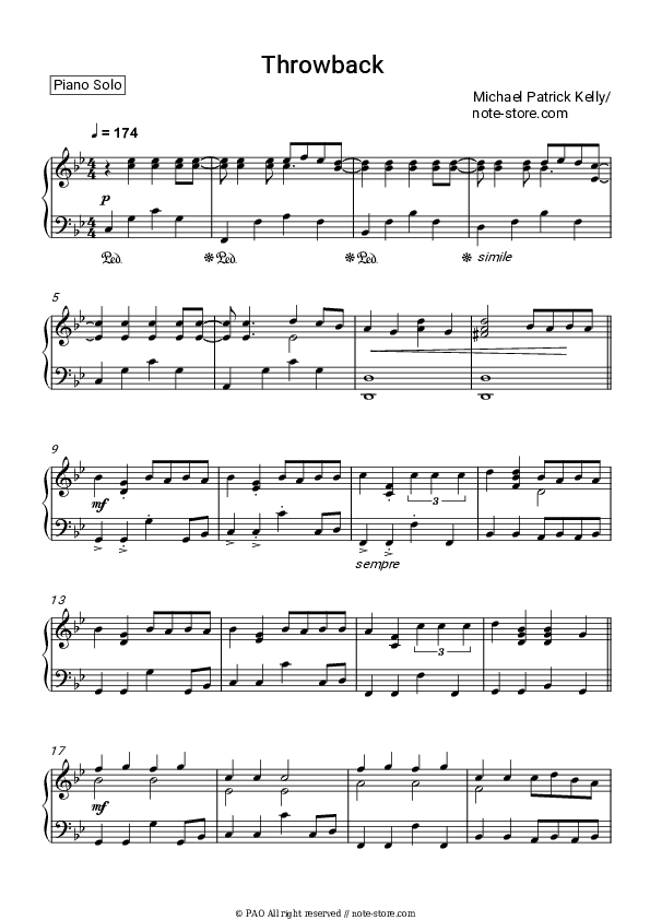 Throwback - Michael Patrick Kelly Piano Sheet Music - Piano.Solo