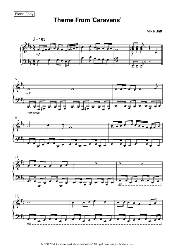 Theme From 'Caravans' - Mike Batt Piano Sheet Music Easy - Piano.Easy