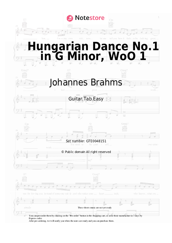 Hungarian Dance No.1 in G Minor, WoO 1 - Johannes Brahms Tabs Easy - Guitar.Tab.Easy