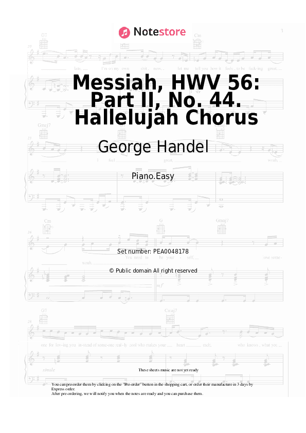Messiah, HWV 56: Part II, No. 44. Hallelujah Chorus - George Handel Piano Sheet Music Easy - Piano.Easy
