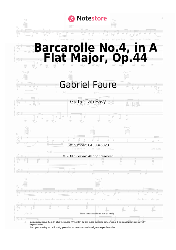 Barcarolle No.4, in A Flat Major, Op.44 - Gabriel Faure Tabs Easy - Guitar.Tab.Easy