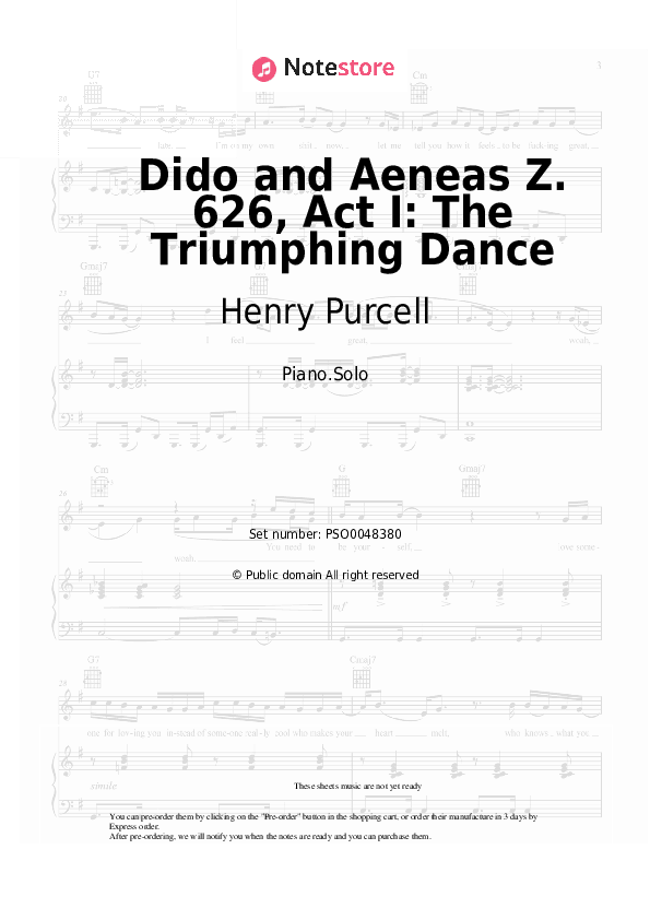 Dido and Aeneas Z. 626, Act I: The Triumphing Dance - Henry Purcell Piano Sheet Music - Piano.Solo