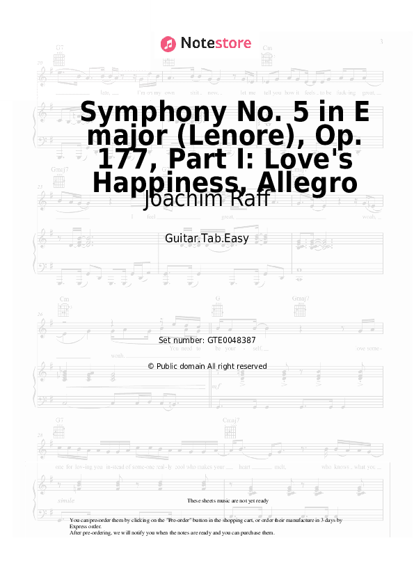 Symphony No. 5 in E major (Lenore), Op. 177, Part I: Love's Happiness, Allegro - Joachim Raff Tabs Easy - Guitar.Tab.Easy