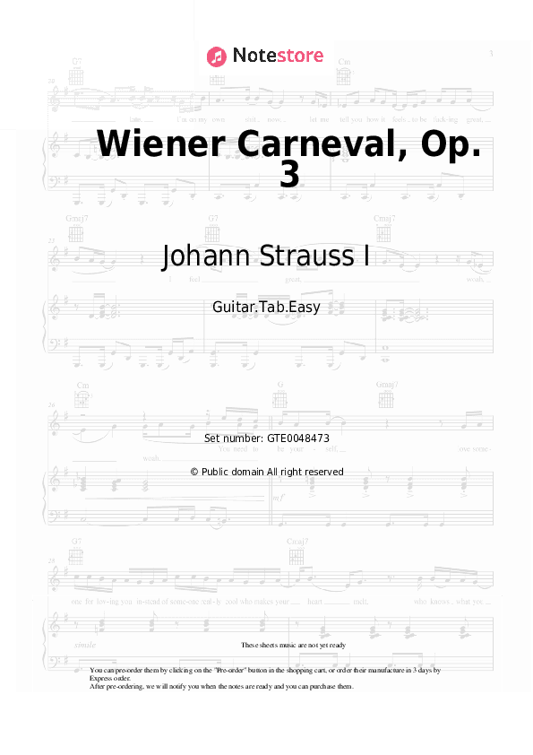 Wiener Carneval, Op. 3 - Johann Strauss I Tabs Easy - Guitar.Tab.Easy