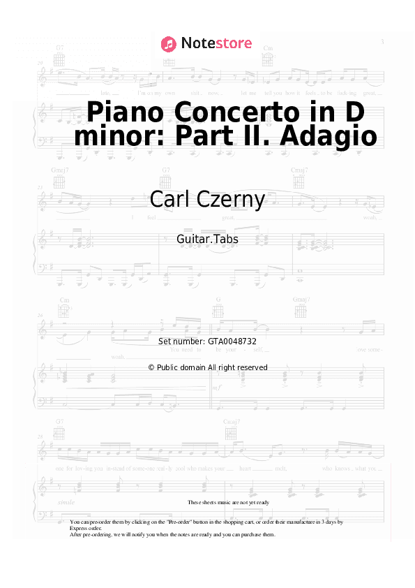 Piano Concerto in D minor: Part II. Adagio - Carl Czerny Tabs - Guitar.Tabs