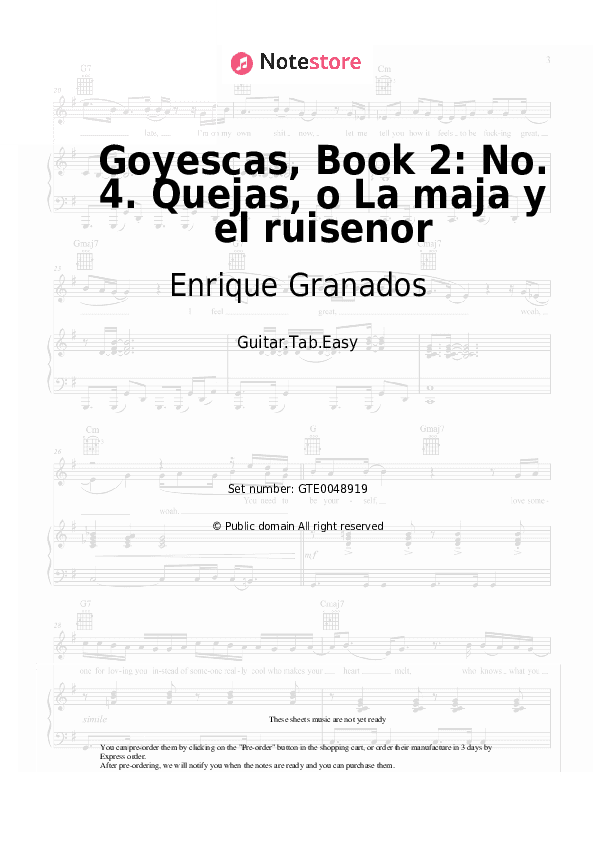 Goyescas, Book 2: No. 4. Quejas, o La maja y el ruisenor - Enrique Granados Tabs Easy - Guitar.Tab.Easy