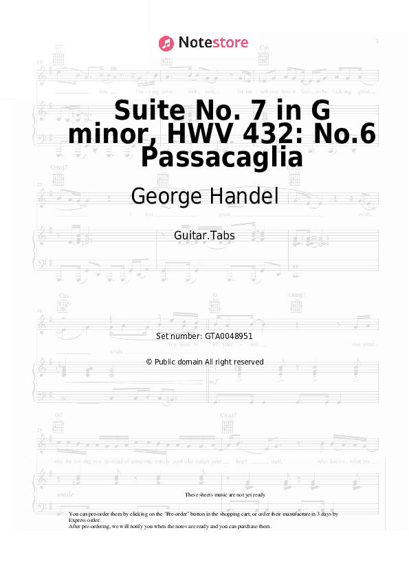 Suite No. 7 in G minor, HWV 432: No.6 Passacaglia - George Handel Tabs - Guitar.Tabs
