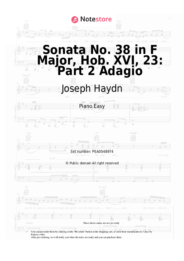 Sonata No. 38 in F Major, Hob. XVI, 23: Part 2 Adagio - Joseph Haydn Piano Sheet Music Easy - Piano.Easy
