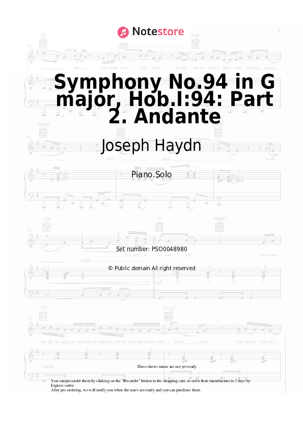 Symphony No.94 in G major, Hob.I:94: Part 2. Andante - Joseph Haydn Piano Sheet Music - Piano.Solo